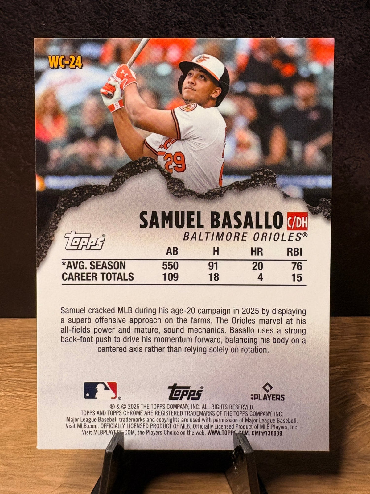 Samuel Basallo (RC Base) - 2026 Topps Chrome Wrecking Crew #WC-24 Baseball trading card, back