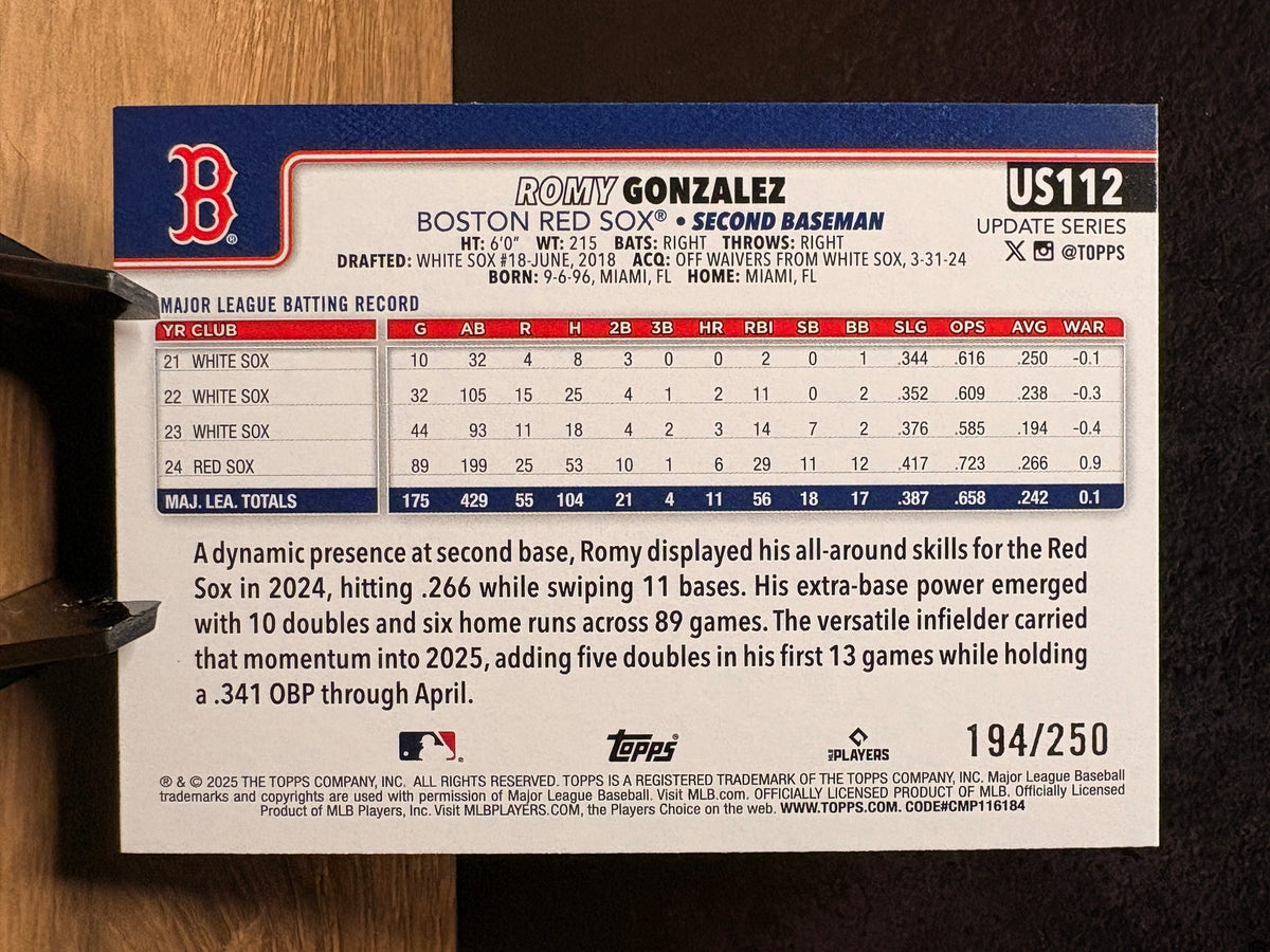 Romy Gonzalez (Purple Foil /250) - 2025 Topps Update Series #US112