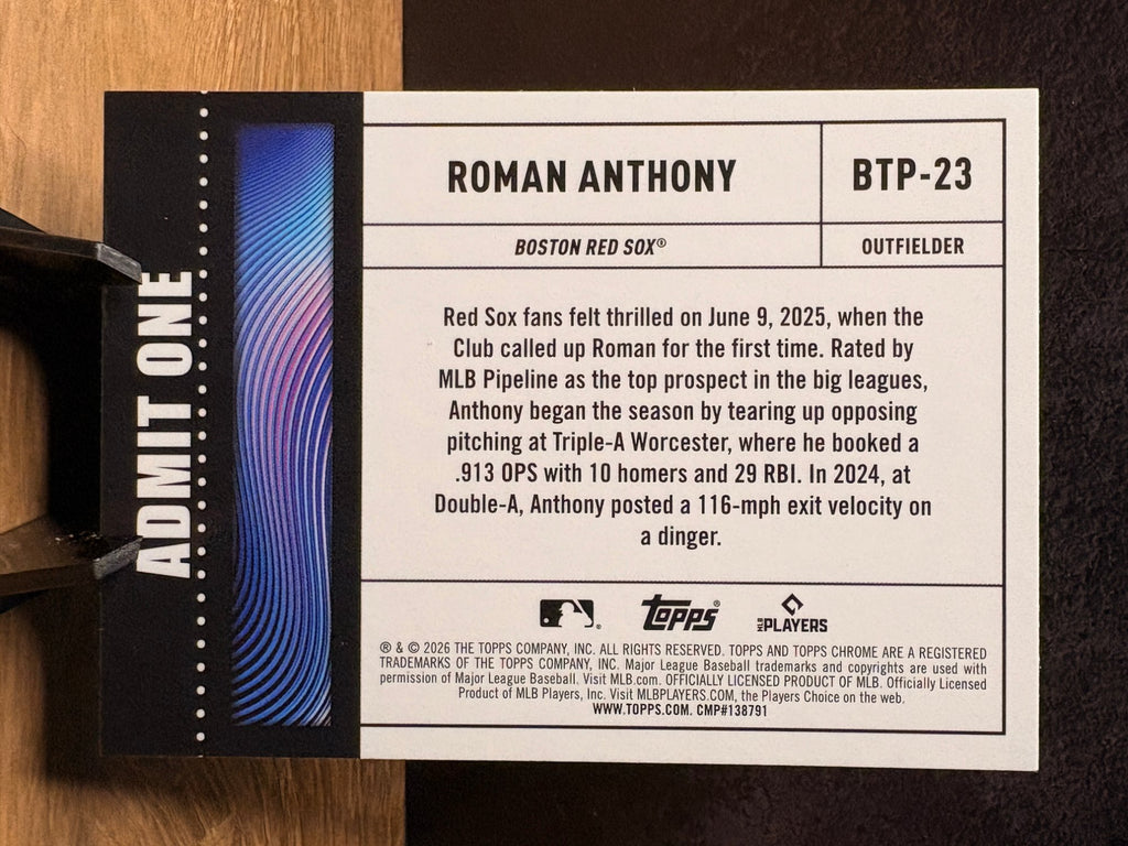 Roman Anthony (RC Base) - 2026 Topps Chrome Big Ticket Player #BTP-23 Baseball trading card, back