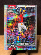 Ronald Acuña Jr. (MLB Logo Refractor) - 2026 Topps Chrome #124 Baseball trading card, front and back