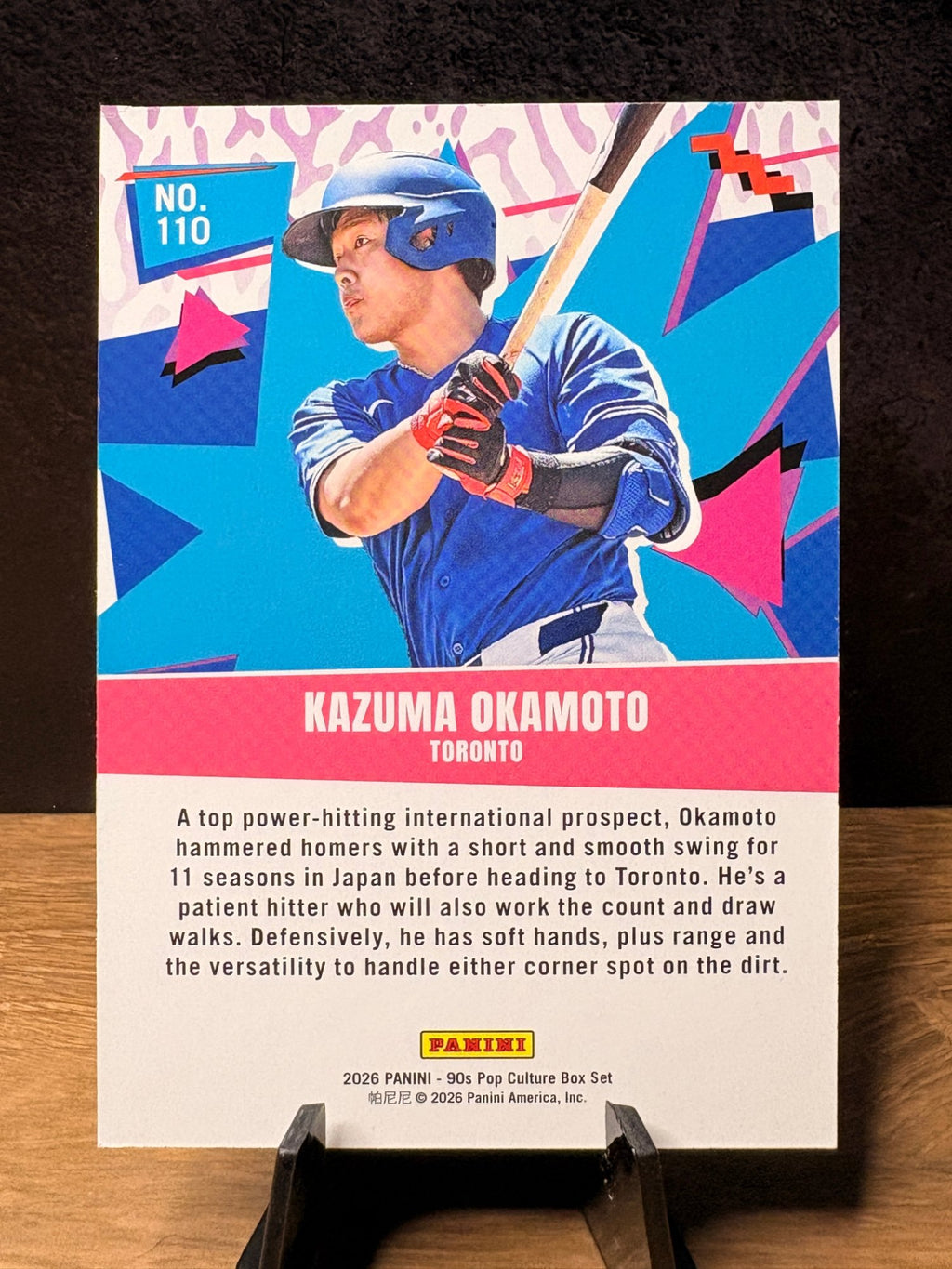 Kazuma Okamoto (RC Base) - 2026 Panini 90s Pop Culture Box Set - Rookies & #110 Baseball trading card, back