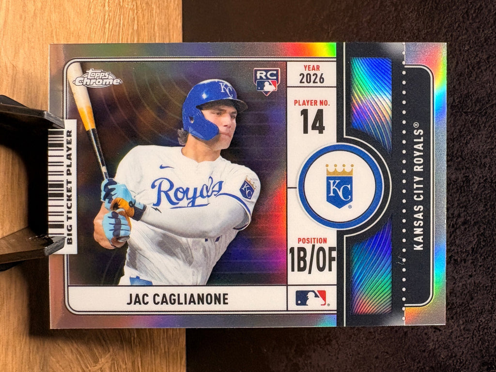 Jac Caglianone (RC Base) - 2026 Topps Chrome Big Ticket Player #BTP-22 Baseball trading card, front and back