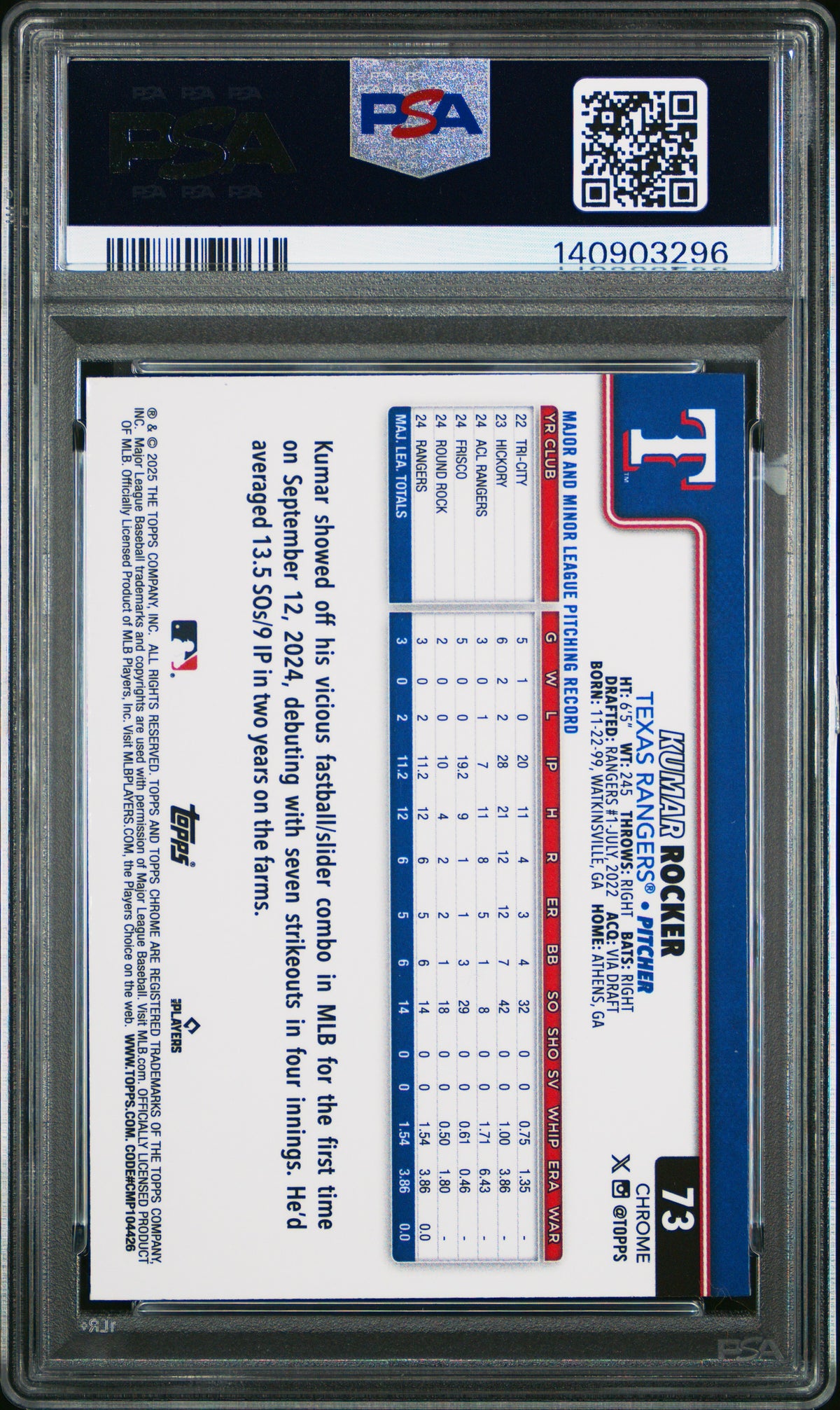 Kumar Rocker (RC) - PSA 10 - 2025 Topps Chrome Logofractor #73
