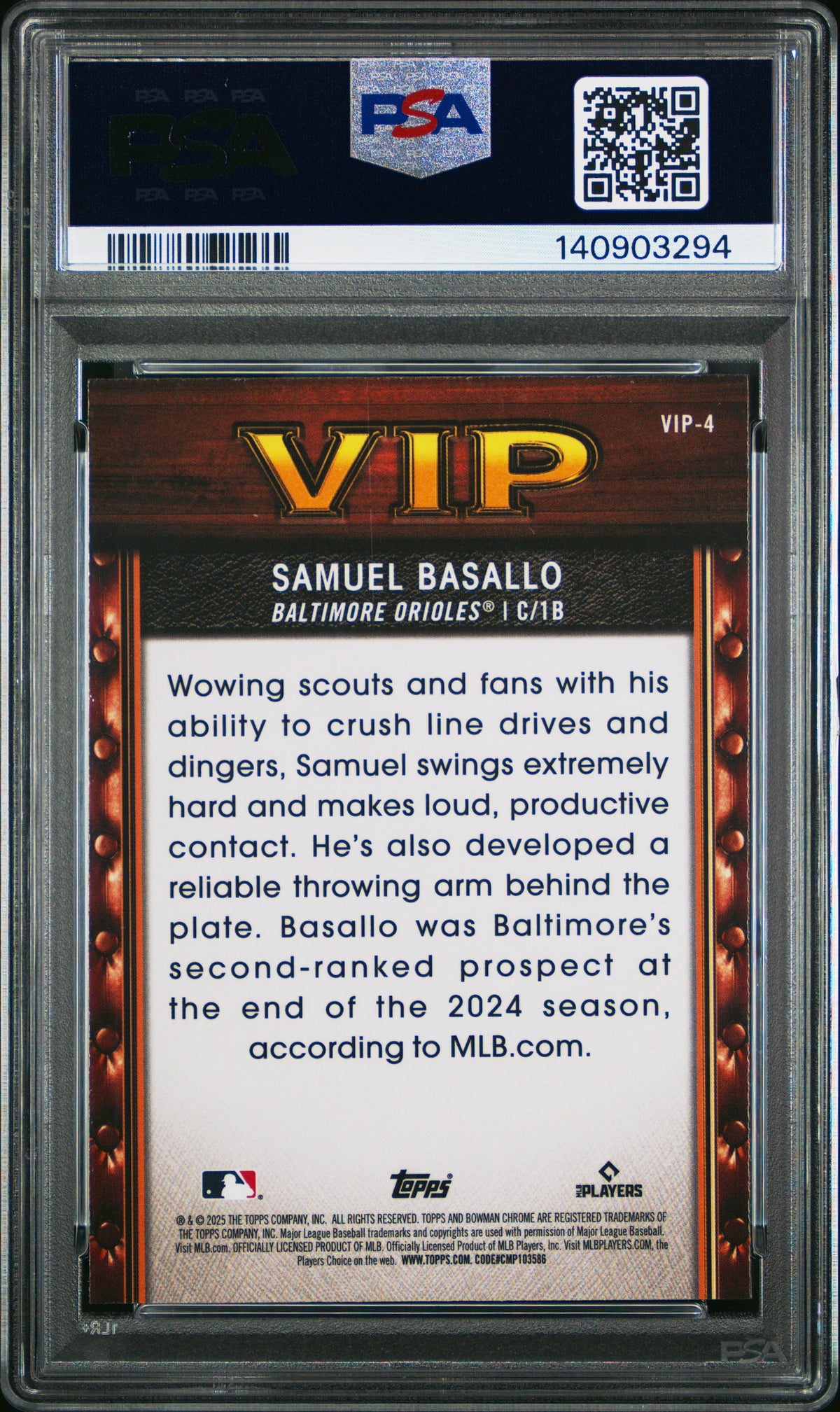 Samuel Basallo (RC) (Mojo) - PSA 10 - 2025 Bowman Very Important Prospects #VIP-4