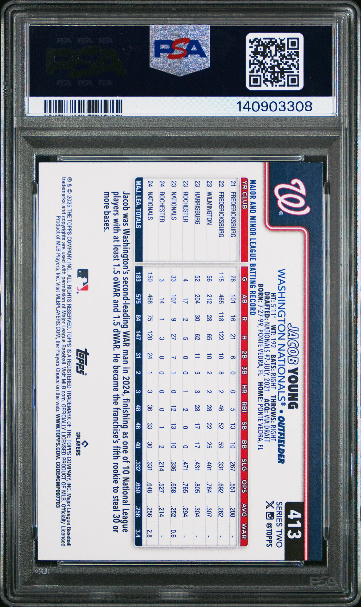 Jacob Young (True Photo Variation) - PSA 8 - 2025 Topps #413
